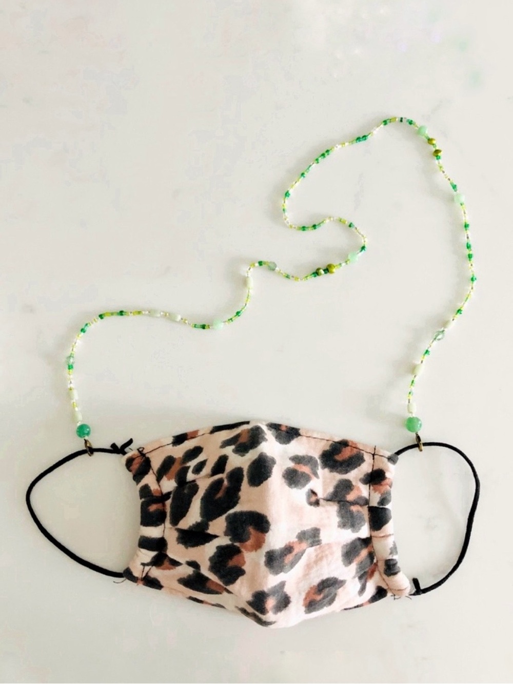 Hand Beaded Dyed Pearl & Jade Face Mask Chain Necklace, Green